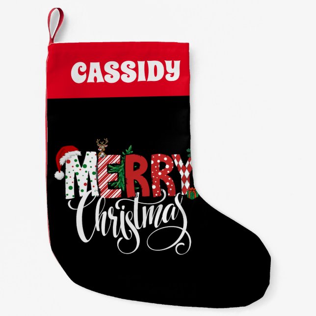 Meia De Natal Pequena Natal vermelho e negro (Frente)