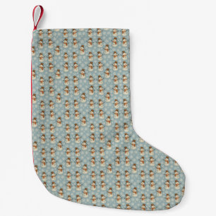 Meia De Natal Pequena Natal vintage homem de neve azul e flocos de neve