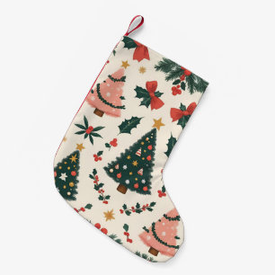 Meia De Natal Pequena Natal Vintage Musgo & Laços Feriado