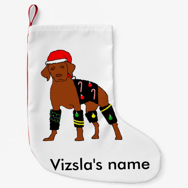 Meia De Natal Pequena Natal Vizsla de Velcro (Frente)