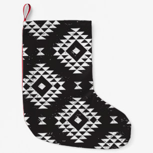Meia De Natal Pequena Navajo Geométrico: Tribal Branco Negro.