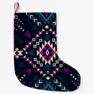 Meia De Natal Pequena Navajo tribal escuro, geométrico de vintage.