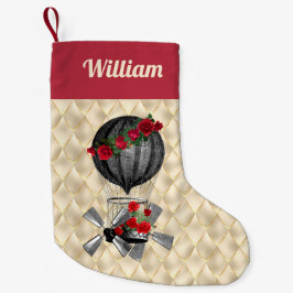 Meia De Natal Pequena Navio Steampunk com Rosas vermelhas no Natal