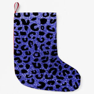 Meia De Natal Pequena Neon blue Cheetah impressão