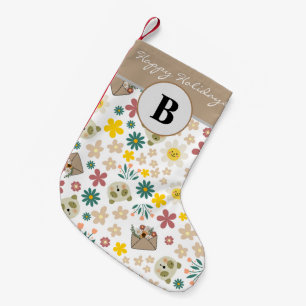 Meia De Natal Pequena netos monogramas florais bonito