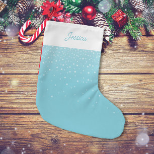 Meia De Natal Pequena Neve Azul Mínima Moderna Pastel Azul