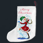 Meia De Natal Pequena Neve e Dançarinas Engraçadas de Natal<br><div class="desc">Meias de Natal com Feliz Homem de Neve e Dança de Rapariga Tango de Natal Desenho de Cartoon Divertido - Escolha / Adicione seu Texto / Nome / Cor - Faça seu presente especial - Redimensione e mova ou remova e adicione elementos / texto com a ferramenta de personalização! Desenho...</div>