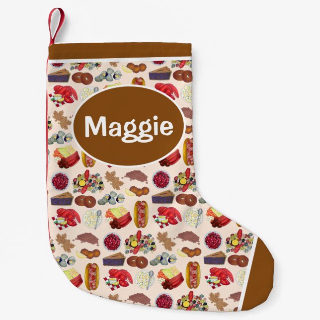 Meia De Natal Pequena New England Comida Lobster Clams Cranberry (Frente)