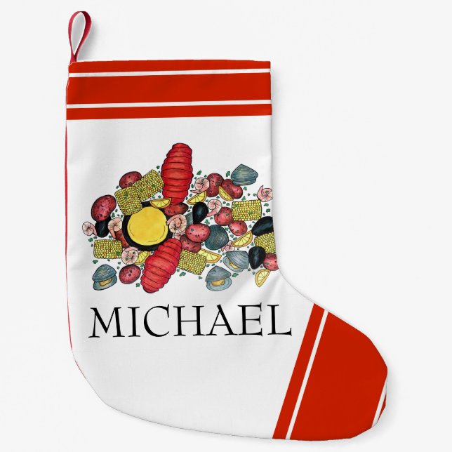 Meia De Natal Pequena New England Summer Clambake Seafood Jantar Comida (Frente)