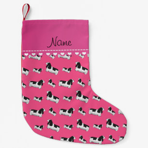 Meia De Natal Pequena Nome cor-de-rosa, cão de galinha