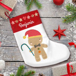 Meia De Natal Pequena Nome da Borda Vermelha do Cookie Feriado do Ginger