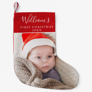Meia De Natal Pequena Nome da Foto do Primeiro Natal do Bebê