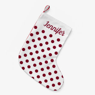 Meia De Natal Pequena Nome das Bolinhas Brancas Red Burgundy 