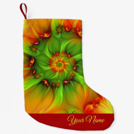 Meia De Natal Pequena Nome de Arte Fractal do Abstrato de Cores Verdes d