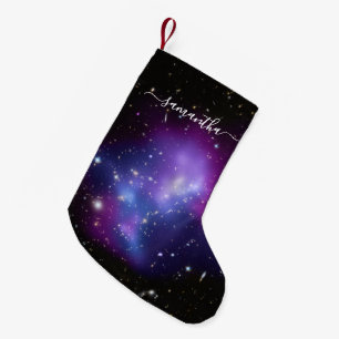 Meia De Natal Pequena Nome de Assinatura Feminina Roxo Celestial