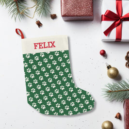 Meia De Natal Pequena Nome de Cat de Natal Green Paw Personalizado