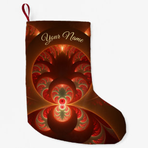 Meia De Natal Pequena Nome de fractal laranja vermelho moderno abstrato