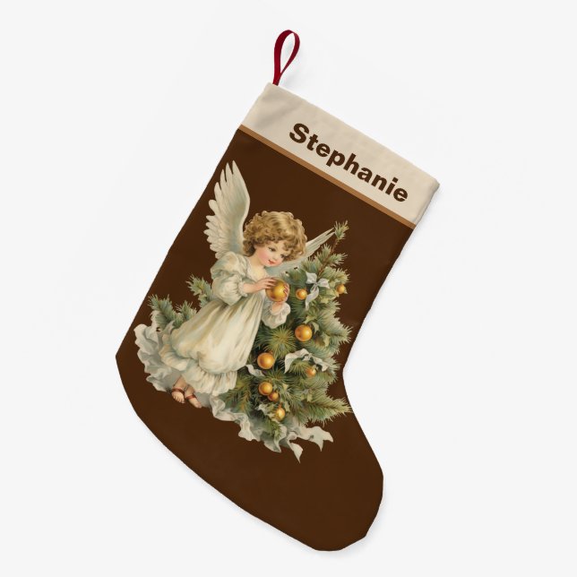 Meia De Natal Pequena Nome do Apelido Angel para aquarela de Natal esfes (Frente (Pendurada))