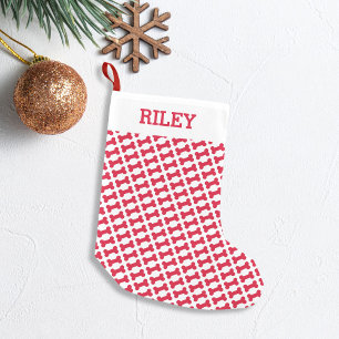 Meia De Natal Pequena Nome do cão Cão Vermelho Cão Osso Personalizado