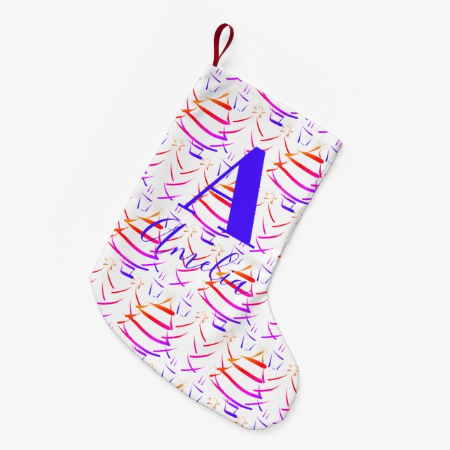 Meia De Natal Pequena Nome do Monograma da Árvore de Natal (Frente (Pendurada))