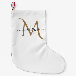 Meia De Natal Pequena Nome do script Elegante de preto e Dourado monogra