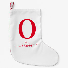 Meia De Natal Pequena Nome do Script Monograma Branco Personalizado E Ve