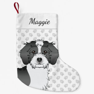 Meia De Natal Pequena Nome e cabeça do Mini Goldendoodle de cor preta