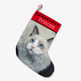 Meia De Natal Pequena Nome e Foto do Cat | Impressões de pata preta verm