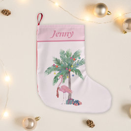 Meia De Natal Pequena Nome Flamingo de Natal