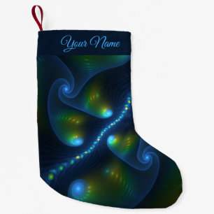 Meia De Natal Pequena Nome Fractal Amarelo Azul Abstrato de Fantasia