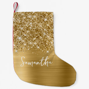Meia De Natal Pequena Nome Glam Ouro Brilhante