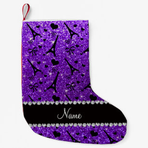 Meia De Natal Pequena Nome paris eiffek torre indigo púrpura glitter