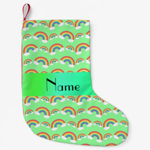 Meia De Natal Pequena Nome personalizado arco-íris verde pastel