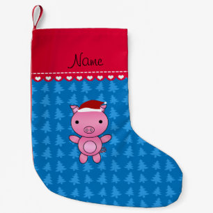 Meia De Natal Pequena Nome personalizado árvores de natal azul de porco