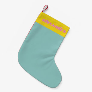Meia De Natal Pequena Nome Personalizado Azul Amarelo Rosa Bloco de Cor