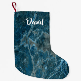 Meia De Natal Pequena Nome personalizado azulejo de mármore azul
