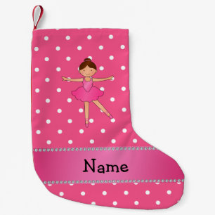 Meia De Natal Pequena Nome personalizado bailarina bolinhas brancas cor-