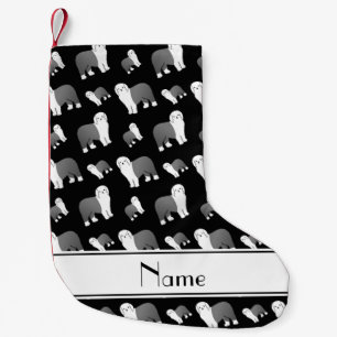 Meia De Natal Pequena Nome personalizado Black Old English Sheepdog