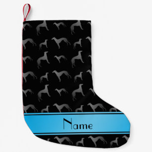 Meia De Natal Pequena Nome personalizado cães negros Greyhound