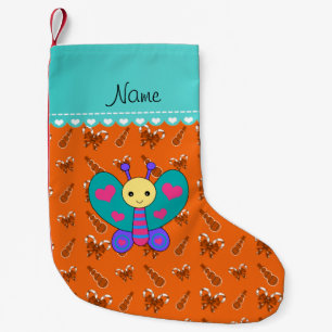 Meia De Natal Pequena Nome personalizado canas doces de borboletas laran