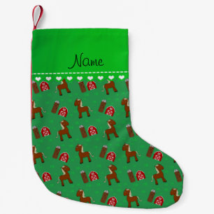 Meia De Natal Pequena Nome personalizado, cavalo verde, galinha