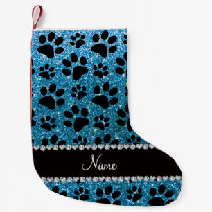 Meia De Natal Pequena Nome personalizado céu azul brilho preto