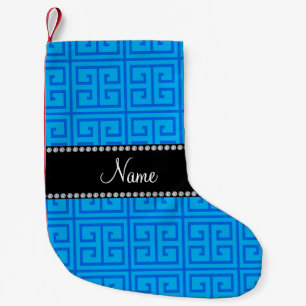 Meia De Natal Pequena Nome personalizado céu azul-grego padrão