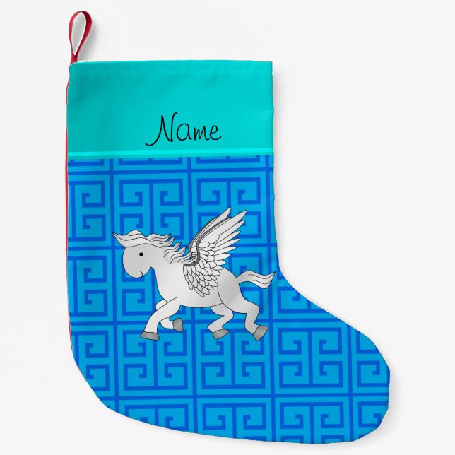 Meia De Natal Pequena Nome personalizado chave azul grega pegasus (Frente)