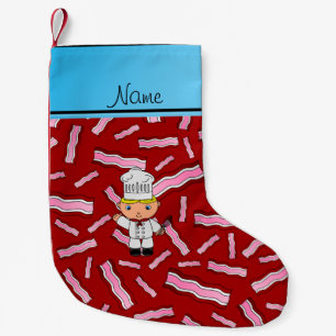 Meia De Natal Pequena Nome personalizado chef Red Bacon