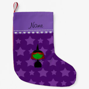 Meia De Natal Pequena Nome personalizado com estrelas roxas