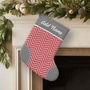 Meia De Natal Pequena Nome Personalizado com Padrão Trendy Chevron