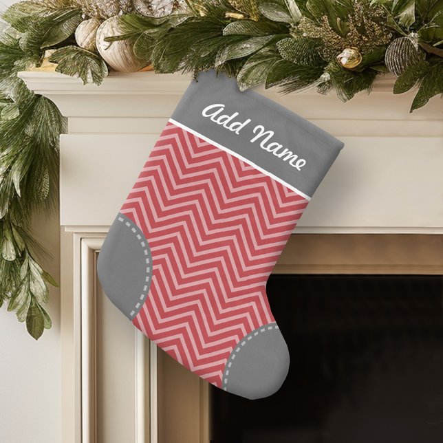 Meia De Natal Pequena Nome Personalizado com Padrão Trendy Chevron (Personalized Christmas Stocking)