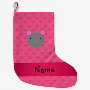 Meia De Natal Pequena Nome personalizado corações cor-de-rosa do rato