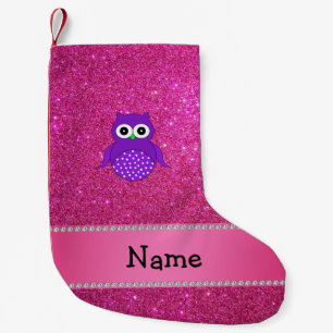 Meia De Natal Pequena Nome personalizado coruja púrpura brilho rosa